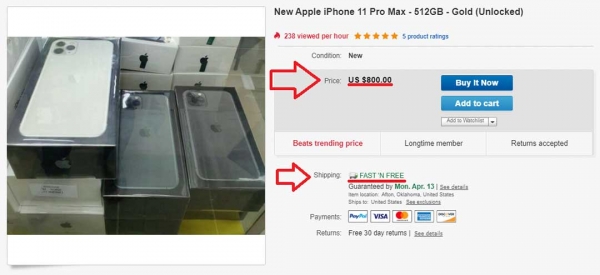 günstiger Preis iPhone 11 Pro Max bei eBay in den USA